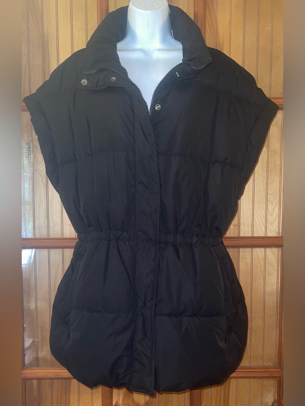 Women's Black Puffer Oversized Vest with Subtle Back Logo